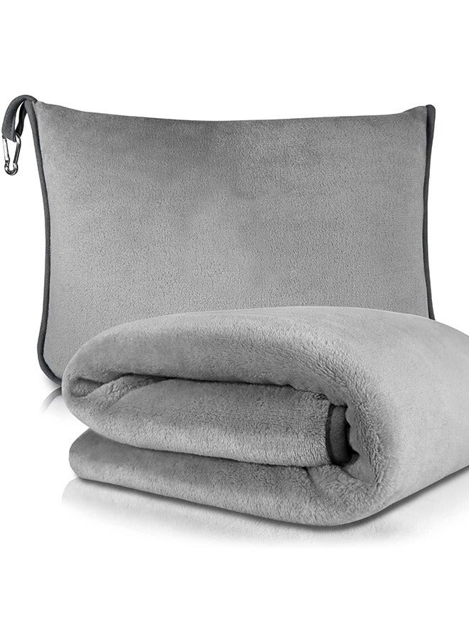 LENND Premium Soft Travel Blanket Pillow. Airplane Flight Blanket throw in Soft Bag Pillow case with Hand Luggage Belt and Backpack Clip Compact Pack Large Blanket for Travel Grey Color  - Image 1