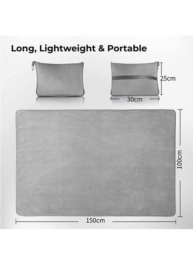 LENND Premium Soft Travel Blanket Pillow. Airplane Flight Blanket throw in Soft Bag Pillow case with Hand Luggage Belt and Backpack Clip Compact Pack Large Blanket for Travel Grey Color  - Image 3