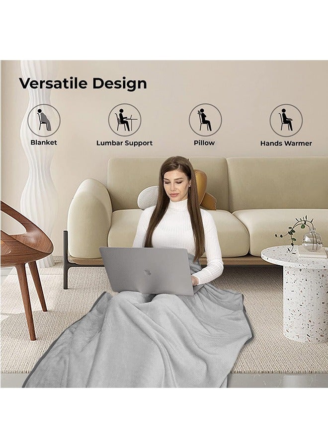 LENND Premium Soft Travel Blanket Pillow. Airplane Flight Blanket throw in Soft Bag Pillow case with Hand Luggage Belt and Backpack Clip Compact Pack Large Blanket for Travel Grey Color  - Image 2
