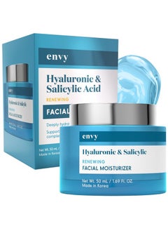 Hyaluronic & Salicylic Acid Face Moisturizer Cream Reduce Acne Scars Hydrating Improves Skin Texture Antiaging Day Cream Cruelty Free Korean Skin Care For All Skin Types 1.69 Fl. Oz