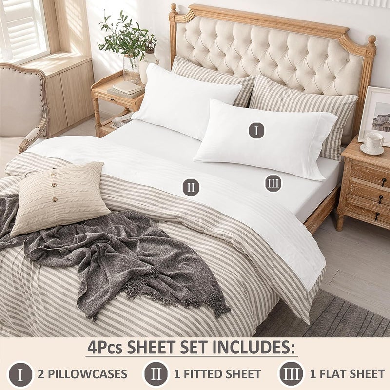 PURE ERA PURE ERA Jersey Knit 4pc Bed Sheet Set 100% T-Shirt Cotton Super Soft Comfy Breathable Fits Mattress Up to 20"" Extra Deep Pocket (Solid Bright White  Full)  - Image 2