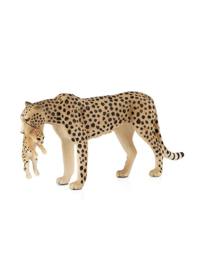 MOJO Cheetah (Female) With Cub Realistic International Wildlife Toy Replica Hand Painted Figurine  - Image 2