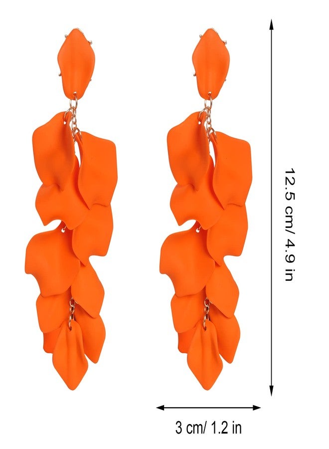 Rbenxia 1 Pair of Orange Long Acrylic Rose Petal Dangle Earrings Rose Flower Earrings Drop Statement Layered Floral Petal Earrings for Women - Image 2