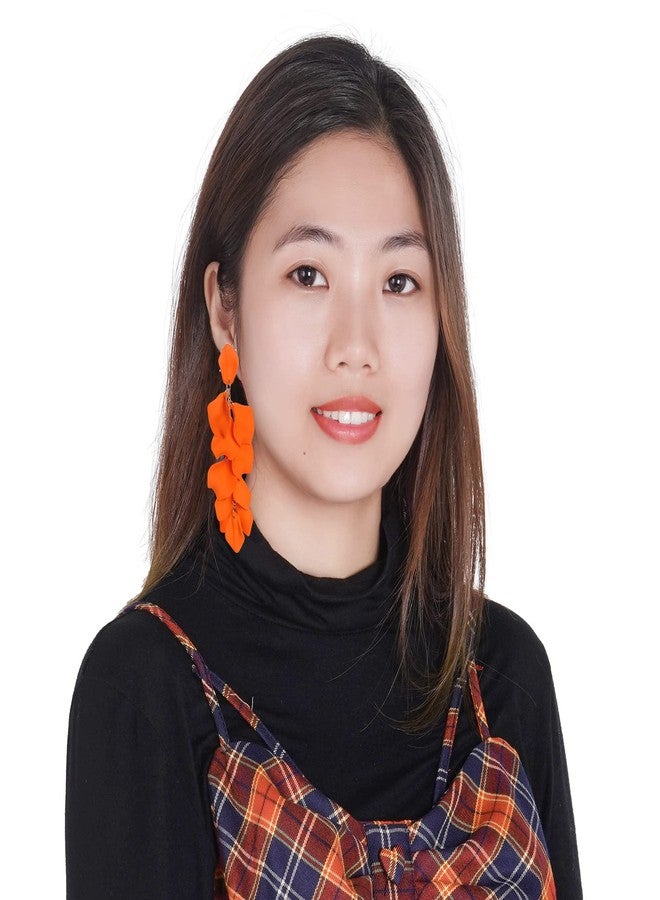 Rbenxia 1 Pair of Orange Long Acrylic Rose Petal Dangle Earrings Rose Flower Earrings Drop Statement Layered Floral Petal Earrings for Women - Image 4