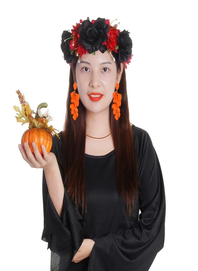 Rbenxia 1 Pair of Orange Long Acrylic Rose Petal Dangle Earrings Rose Flower Earrings Drop Statement Layered Floral Petal Earrings for Women - Image 5