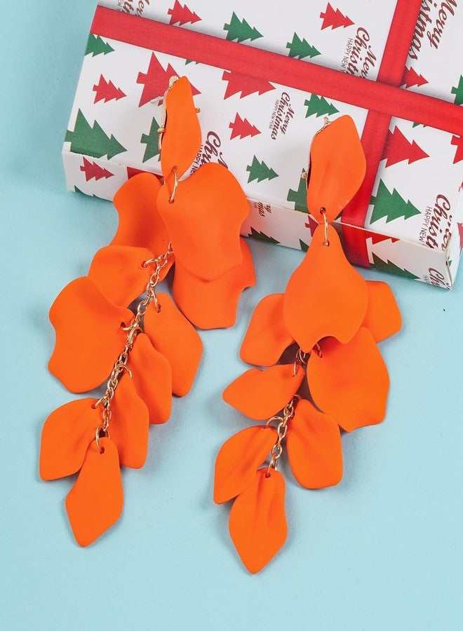Rbenxia 1 Pair of Orange Long Acrylic Rose Petal Dangle Earrings Rose Flower Earrings Drop Statement Layered Floral Petal Earrings for Women - Image 3