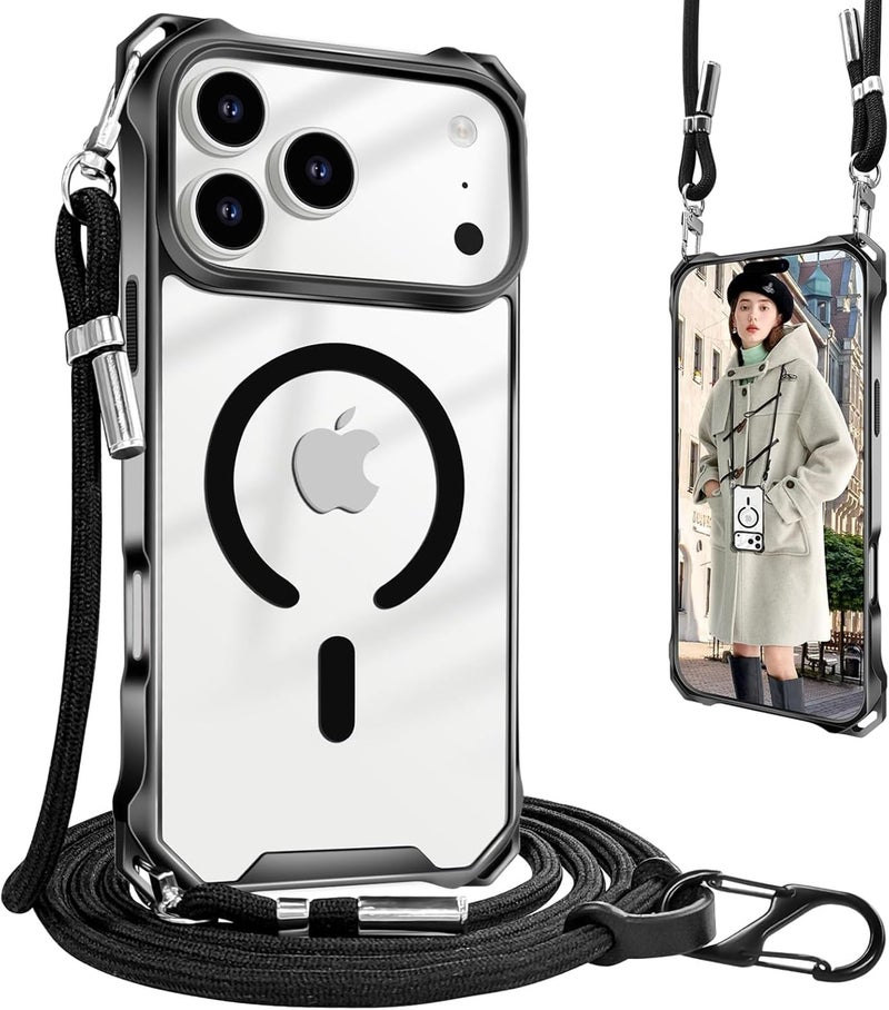 UnnFiko for iPhone 17 Pro Max Case Clear, Compatible with Magsafe, Crossbody Phone Case with Shoulder Strap, Shockproof Drop Protection, Magnetic Phone Case for iPhone 17 Pro Max (Black) - Image 1