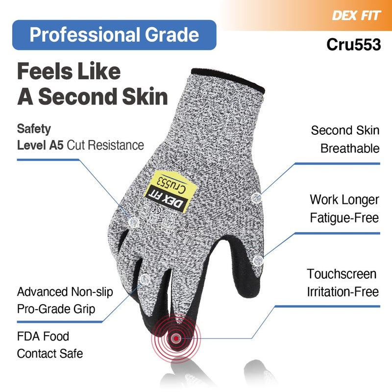 DEX FIT Level 5 Cut Resistant Gloves Cru553, 3D-Comfort Fit, Firm Grip, Thin & Lightweight, Touch-Screen Compatible, Durable, Breathable & Cool, Machine Washable; Red M (8) 1 Pair - Image 4