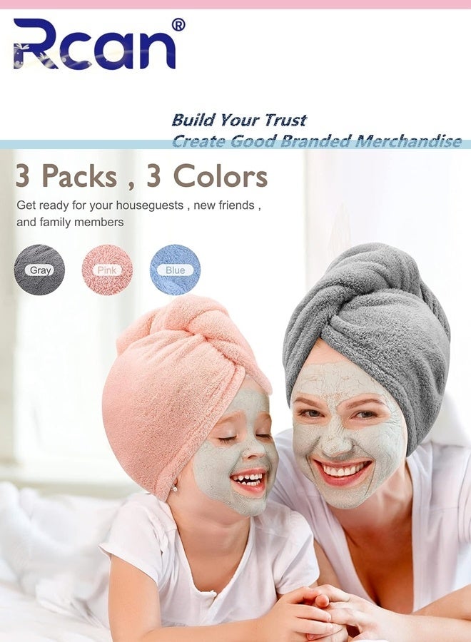 ركان منشفة شعر من الألياف الدقيقة، 3 عبوات، عمامة شعر لتجفيف الشعر المبلل، مناشف لف الشعر للشعر المجعد للنساء، مضادة للتجعد - Image 4