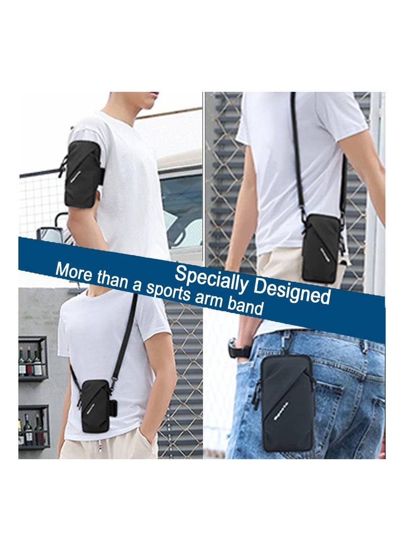 Compact Leather Messenger Bag with Arm Strap for iPhone and Android - Ideal for Running, Walking, Hiking, and Cycling (6.7 Inch, Black) - Image 3