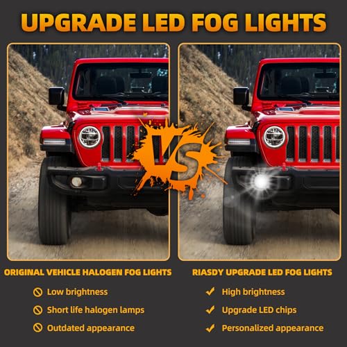 Riasdy Upgraded 4 Inch LED Fog Lights Compatible with Jeep Wrangler JL JLU 2018-2025 & Gladiator JT, DOT Approved 6000K Bright White 60W Front Bumper Driving Lamps, Plug N Play Off Road Replacement - Image 3