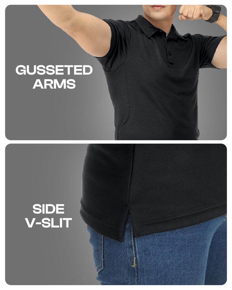 NY Threads Men's Polo Shirt Short Sleeves UPF 50+ Quick Dry Performance Tactical Pique Jersey Golf Shirt, Small, Black - Image 5