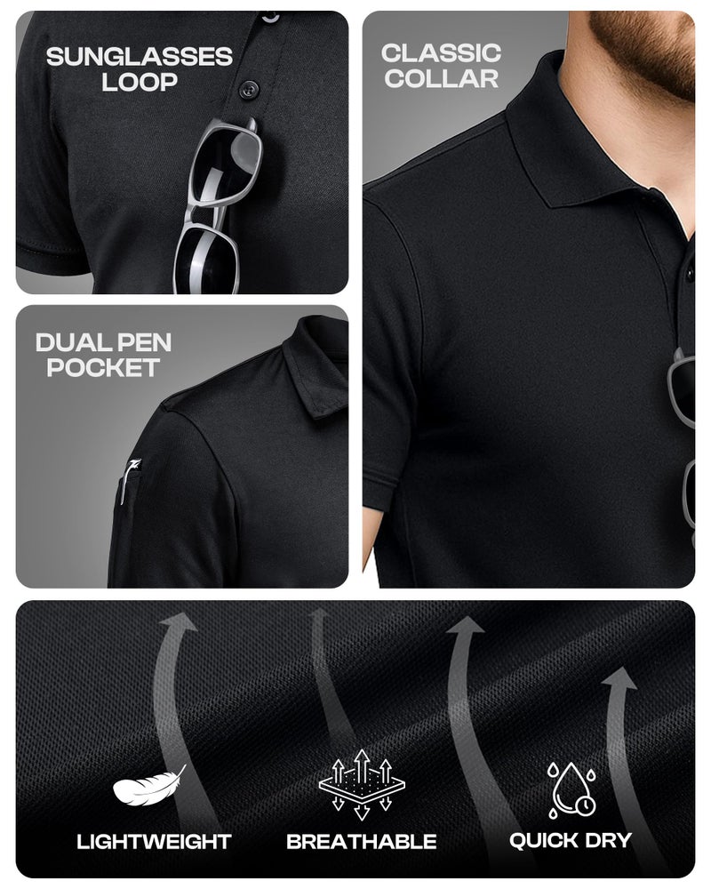 NY Threads Men's Polo Shirt Short Sleeves UPF 50+ Quick Dry Performance Tactical Pique Jersey Golf Shirt, Small, Black - Image 4