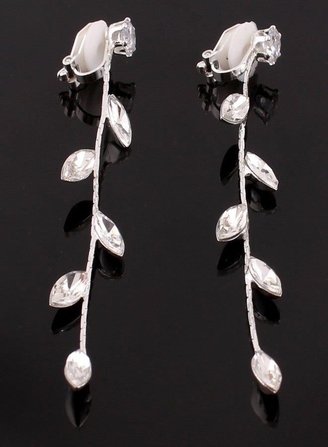 جريس جون أقراط متدلية طويلة من الفضة المطلية بأحجار الراين الزركونية من جريس جون، مع شرابة طويلة ومشبك، مناسبة للنساء بدون ثقب الأذن (مشبك للأذن). - Image 5