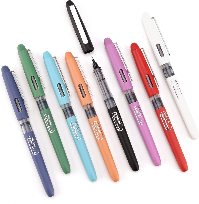 WRITECH Liquid Ink Rollerball, 0.5mm Extra Fine Point, Smooth Writing Quick Dry Roller Pens 8 Assorted Colors for Journaling, Drawing & Sketching (Vintage) - Image 1
