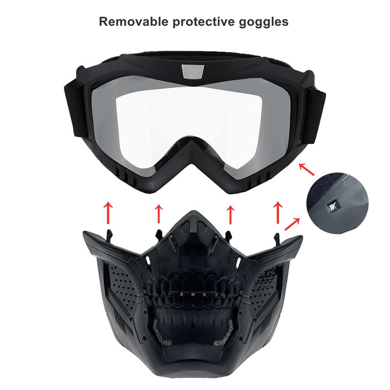 LJDJ Motorcycle Goggles with Removable Face Mask - Dirt Bike ATV Motocross Eyewear Anti-UV Adjustable MX Riding Offroad Cycling Motorbike Protective Glasses Racing Combat Tactical Military Goggles - Image 3