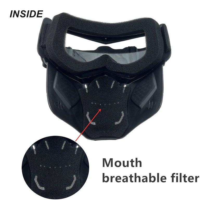 LJDJ Motorcycle Goggles with Removable Face Mask - Dirt Bike ATV Motocross Eyewear Anti-UV Adjustable MX Riding Offroad Cycling Motorbike Protective Glasses Racing Combat Tactical Military Goggles - Image 4