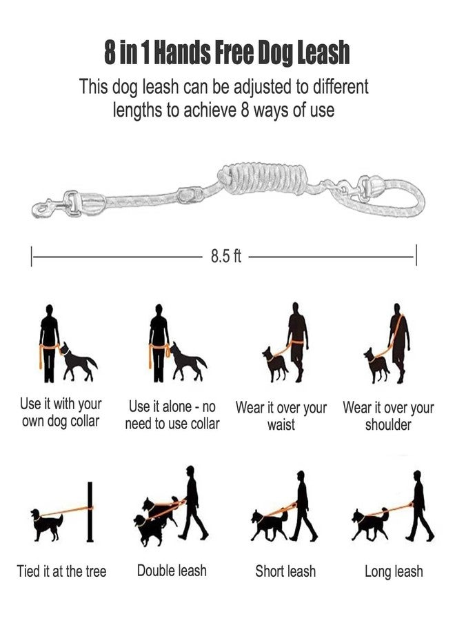 Gihunk Hands Free Dog Leash(8.5ft), 8 in 1 Multifunction Nylon Double Leash for Dogs,1.2cm Dog Training Leash with Reflective Stitching, Adjustable Waist Dog Leash Fits all Waist for Medium Large Dogs-Orange - Image 4