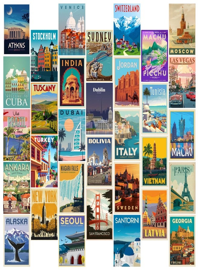KARTMEN Pack of 32 Travel City Wall Collage Kit Posters - 4 x 6 Inches Posters for Room Wall Decoration of Bedroom, Office, Living room, Dorm room - Glue Dots Included, Cardstock - Image 1