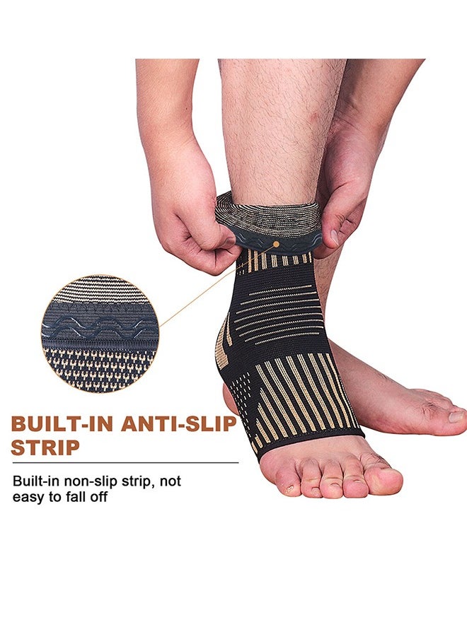 Copper - Copper Ankle Brace And Ankle Support Braces For Sprained Ankle Compression Sleeves, Ankle Support For Men And Women - Achilles Tendonitis, Plantar Fasciitis Relieve Swelling And Ankle Sprains, Sports Running (L) Single - Image 1