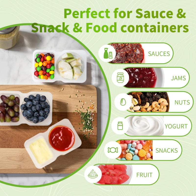 IGOYE 64 Pcs Reusable Snack Containers, 32 Sets Condiment Container and 32 Spoon, Double Compartment Dipping Containers with Lids, Portion Control, Outdoor Takeaway Sauce Dip Case, BPA-Free, Microwave Safe - Image 2