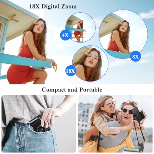 Gavonde Digital Camera for Photography, WiFi 64MP 4K Vlogging Camera for YouTube, 3" 180° Flip Screen 18X Digital Zoom Compact Vlog Travel Cameras with 32GB TF Card & 2 Batteries, Black - Image 4