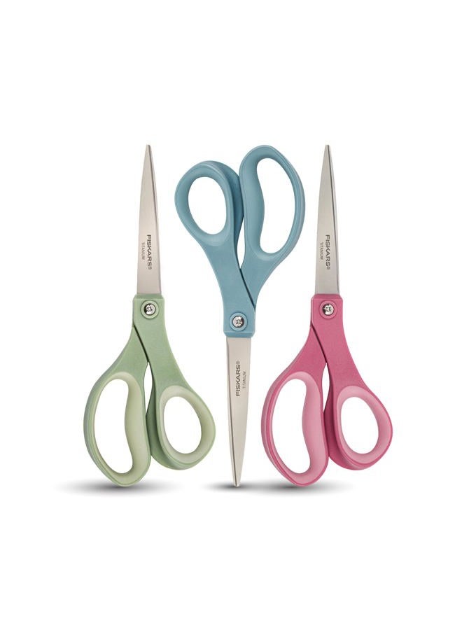 Fiskars SoftGrip Titanium Scissors - Contoured Performance All Purpose - 8" Titanium - Straight Paper Scissors for Office, and Arts and Crafts - 3-Count - Image 1