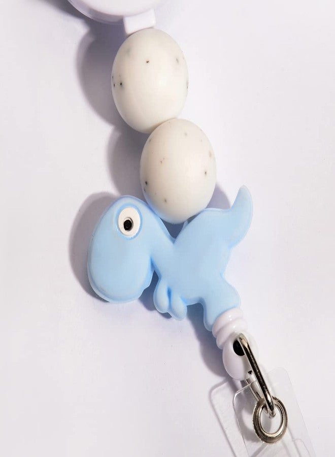 Lantintop Silicone Bead Retractable Badge Holders Shape Pumpkin Devil Ghost Cute Badge Reel for Doctor Nurse Teacher ID Badge Clip(Blue Dinosaur) - Image 2