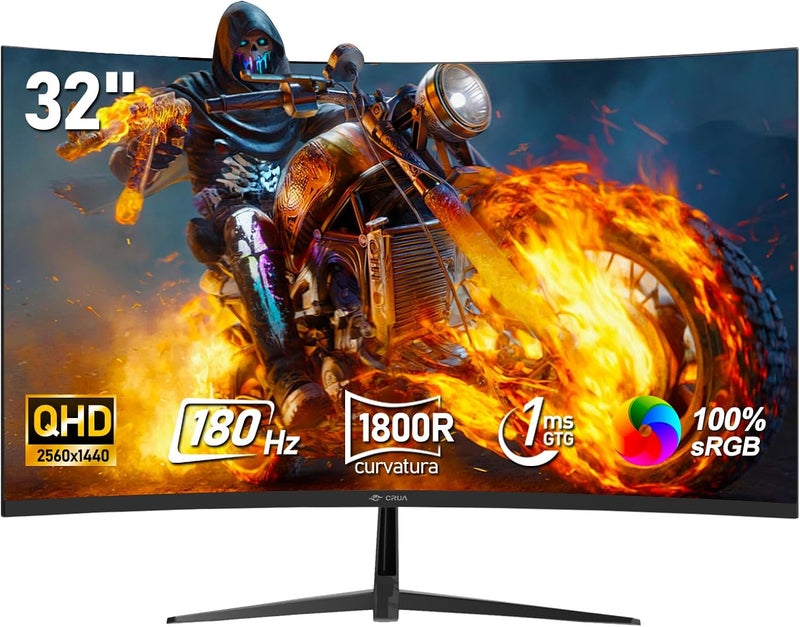 CRUA 32" inch 2K 180Hz Gaming Monitor QHD(2560x1440) Curved 1800R Computer Display Screen 1440P Fast 1ms(GTG) 100% sRGB FreeSync Suitable for e-sports games, photo and video editing, business - Image 1