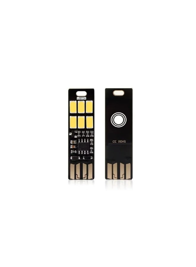 Vertik Touch-controlled LED flashlight with adjustable brightness. This mini USB flashlight features 6 LEDs, touch on/off functionality, and is perfect for use in your car, laptop, power bank, or in emergencies and at night. Nova Smart Touch USB Flashlight with Adjustable Brightness - Image 1