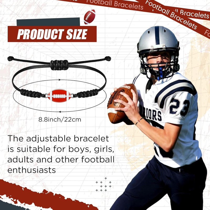Sureio 20 Pcs Football Bracelets Party Favors Football Gifts Bulk Unisex Sports Bracelets Adjustable Charm Braided Rope for Women Men Teens Sport Team PlayersBlack - Image 2