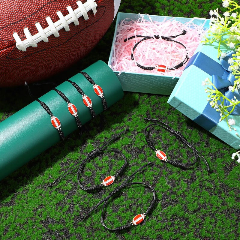 Sureio 20 Pcs Football Bracelets Party Favors Football Gifts Bulk Unisex Sports Bracelets Adjustable Charm Braided Rope for Women Men Teens Sport Team PlayersBlack - Image 5