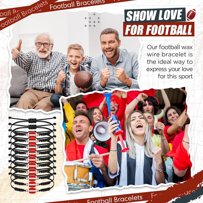 Sureio 20 Pcs Football Bracelets Party Favors Football Gifts Bulk Unisex Sports Bracelets Adjustable Charm Braided Rope for Women Men Teens Sport Team PlayersBlack - Image 4