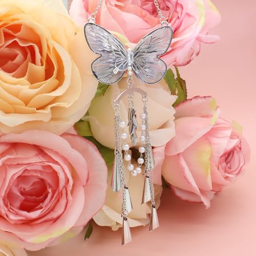 ORIESSE Butterfly Car DecorCute Hanging Car Charms for Rear View MirrorSilver Butterfly Wind Chime Dangling Aesthetic Ornament Pendant for Women - Image 5