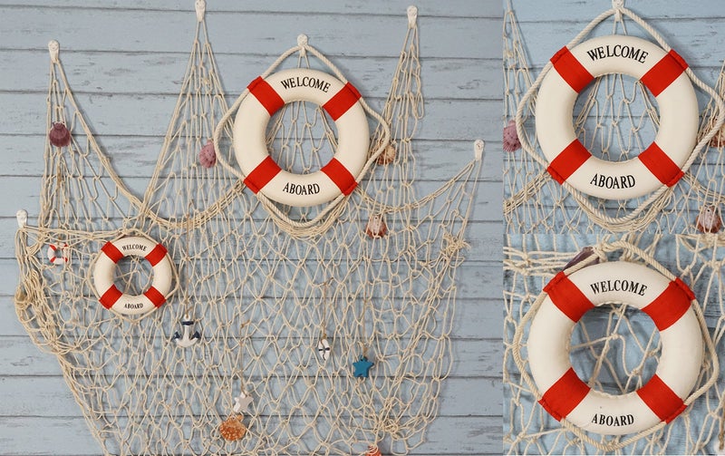Bilipala Rustic Nautical Decorative Welcome Cloth Life Ring Buoy Home Wall Door Hangings Decor, Red, Pack of 2 - Image 3