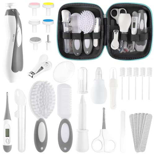POPYJAN Baby Healthcare and Grooming Kit for Newborn Kids, 31PCS Upgraded Safety Baby Care Kit, Newborn Nursery Health Care Set, Baby Care Products （Grey White) - Image 1