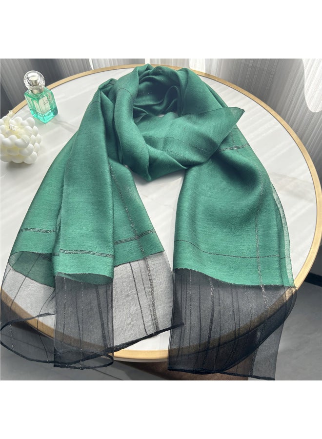 Silk Scarf With Silk Border And Small Gold Trim, Classic Plaid Scarf, Sun Protection Scarf With A High-end Feel