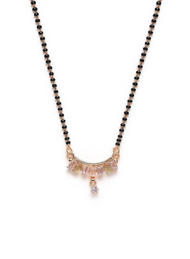 sweeply Stylish Rose Gold Mangalsutra Pendant Necklace for Women | Modern Black Bead Chain with Stones | Anniversary & Birthday Gift for Wife - Image 1