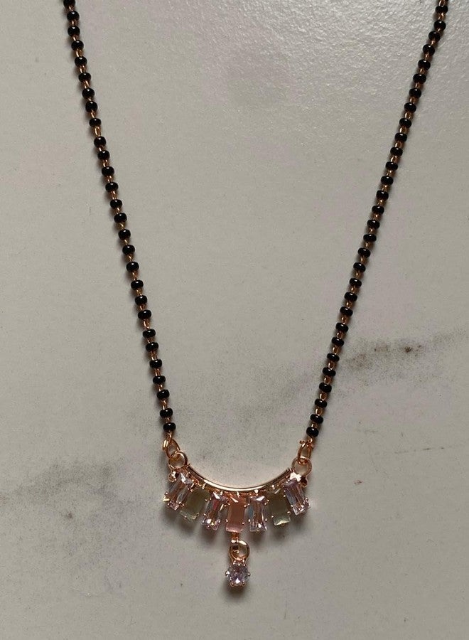 sweeply Stylish Rose Gold Mangalsutra Pendant Necklace for Women | Modern Black Bead Chain with Stones | Anniversary & Birthday Gift for Wife - Image 3