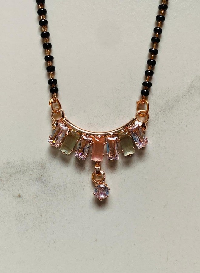 sweeply Stylish Rose Gold Mangalsutra Pendant Necklace for Women | Modern Black Bead Chain with Stones | Anniversary & Birthday Gift for Wife - Image 2