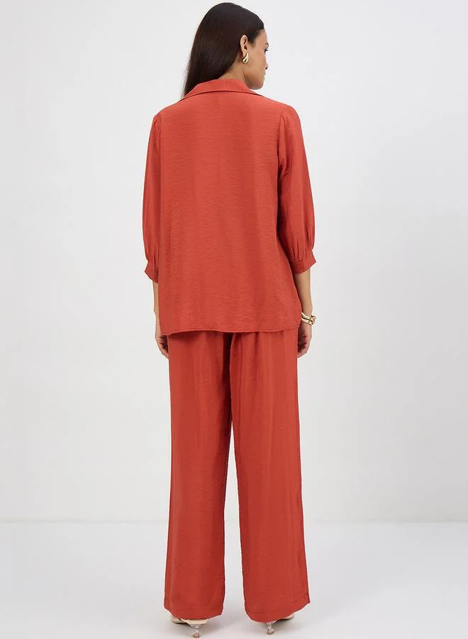 فيميلا طقم منسق من بنطال وبلوزة مزينة بكسرات