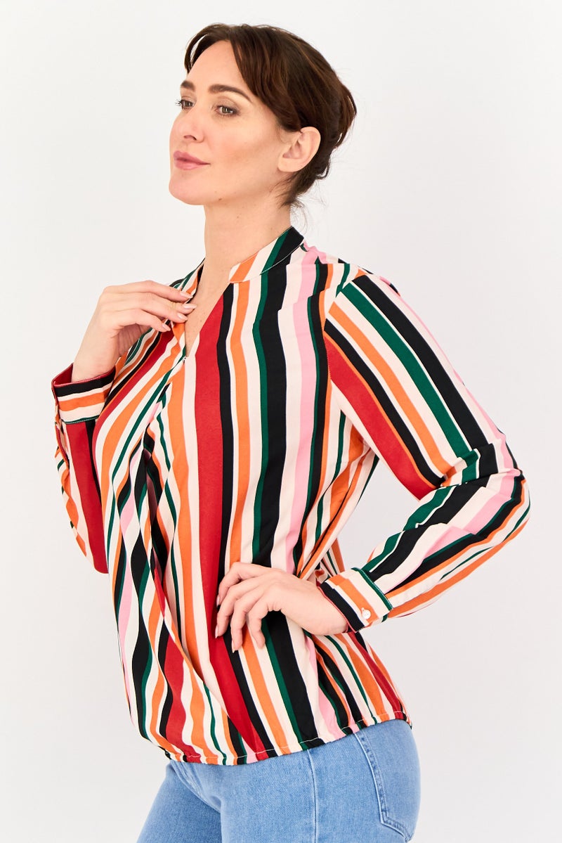 VERO MODA I Scenery by Vero Moda Women Lettuce Neck Stripe Long Sleeve Blouse, Multicolor - Image 2