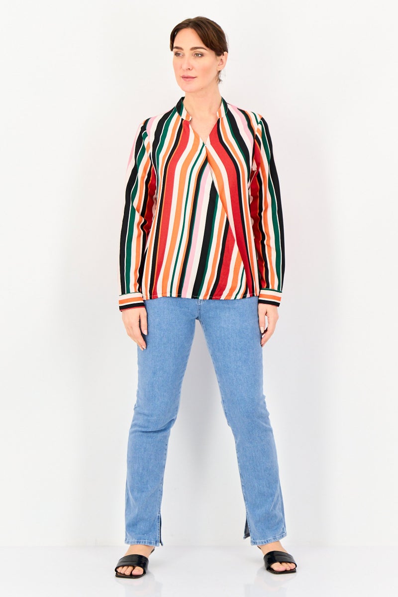 VERO MODA I Scenery by Vero Moda Women Lettuce Neck Stripe Long Sleeve Blouse, Multicolor - Image 4