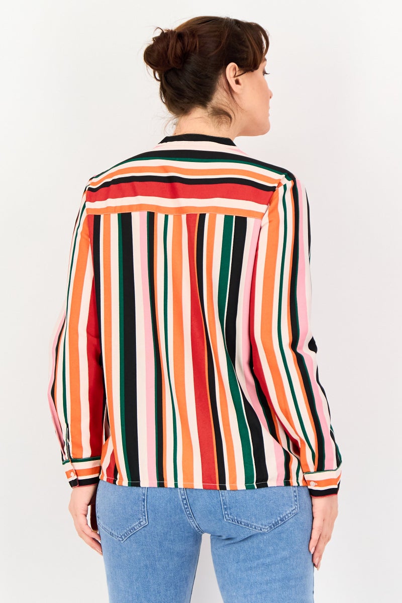 VERO MODA I Scenery by Vero Moda Women Lettuce Neck Stripe Long Sleeve Blouse, Multicolor - Image 3