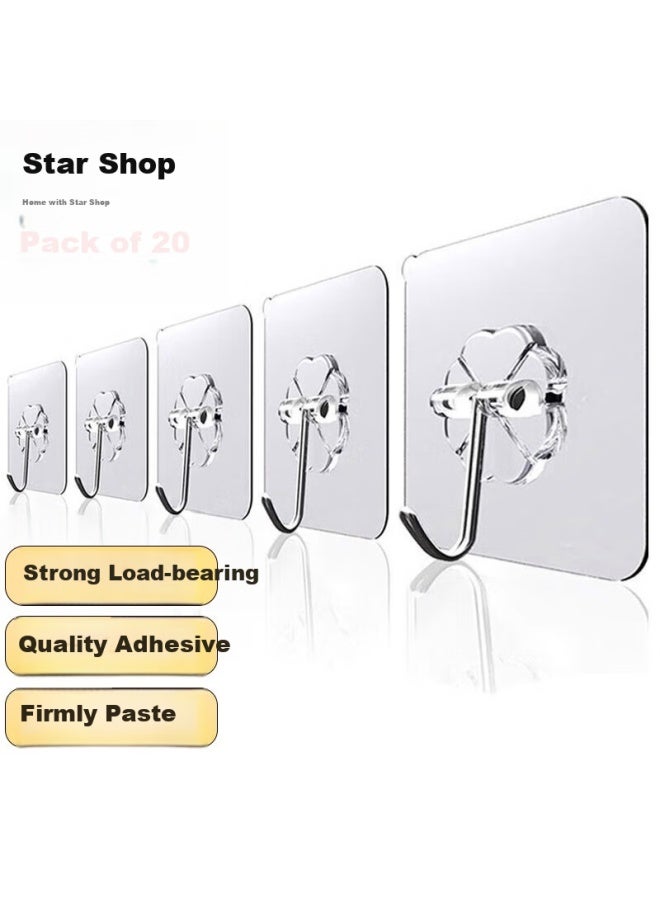 Star Square Xingfang Transparent Hook Stickers, Thickened, 20 Strong Adhesive Hooks, Kitchen Bathroom No-drill No-nail Hooks - Image 5
