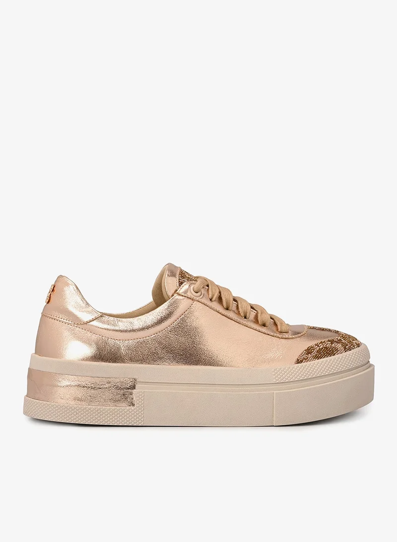 Golden Sneakers with Giraffe Print
