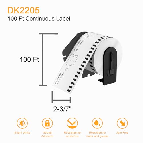 Labelebal (12 Rolls + 1 Frame, 30.48m Labels/Roll) Labelebal Dk 2-3/7" x 100' Direct Thermal Continuous Length Labels Replacement for DK-2205 Shipping Mailing Postage Compatible for Brother QL Printer - Image 2