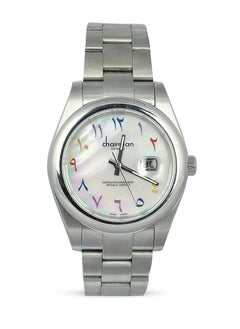 Chairman GENEVE Men's Stainless Steel Wrist Watch with White Dial and Colorful Arabic Numbers with Date  - Image 1