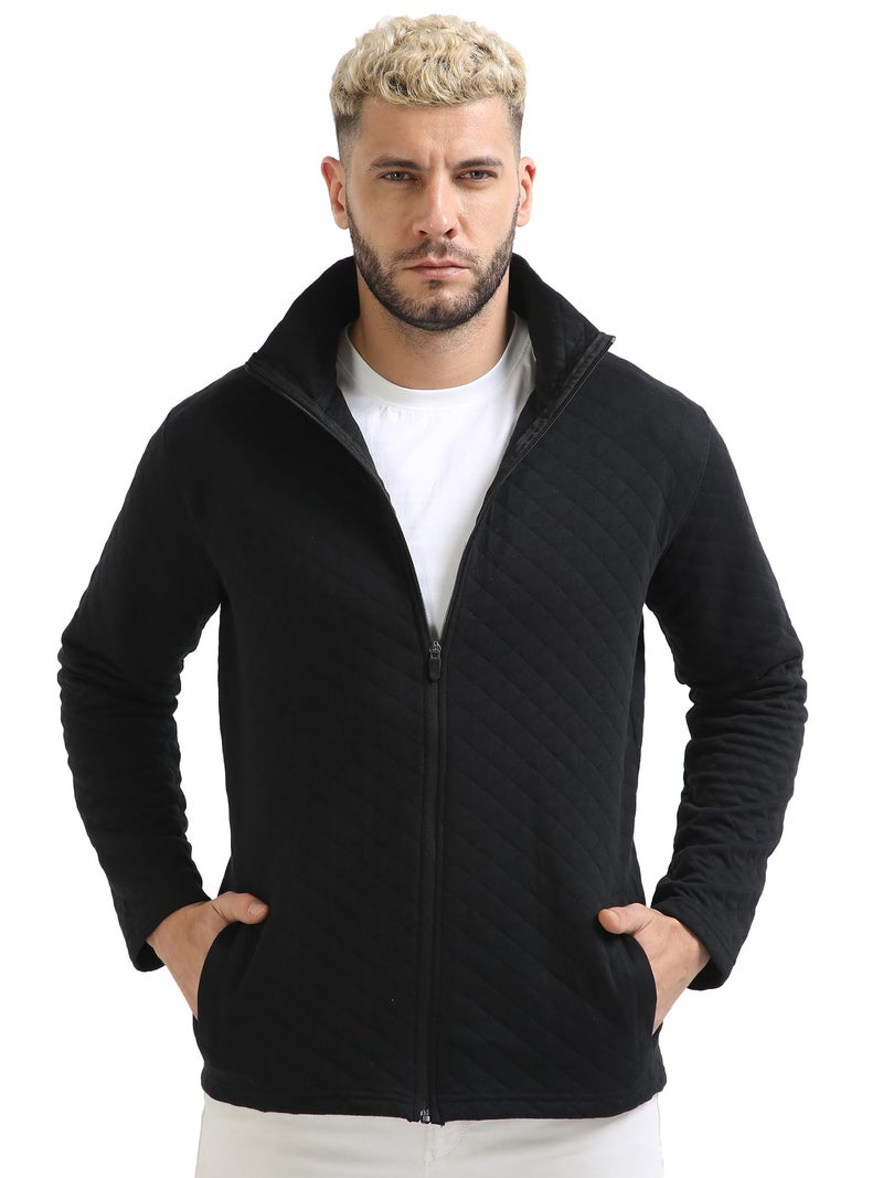 fanideaz Mens Stylize Diamond Cut Bomber Standard Length Cotton Blend Jackets For Mens_Black Grindle_Medium - Image 3
