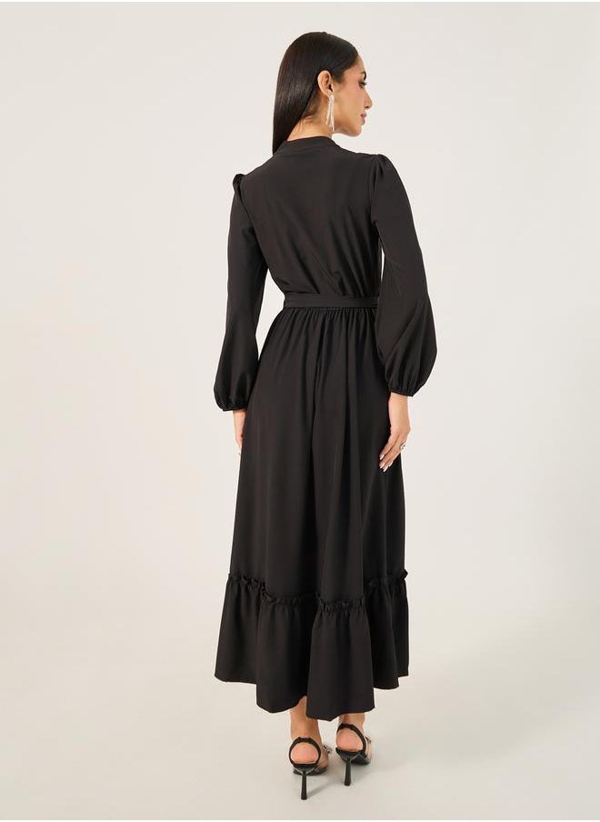 Take Two Solid Cuffed Sleeves Ruffle Hem Jalabiya by Styli  - Image 5